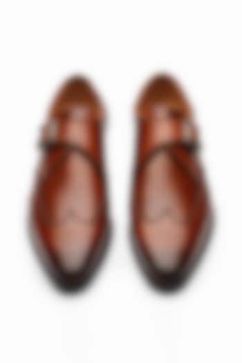Cognac Brown Calf Leather Monk Strap Shoes by 3DM Lifestyle