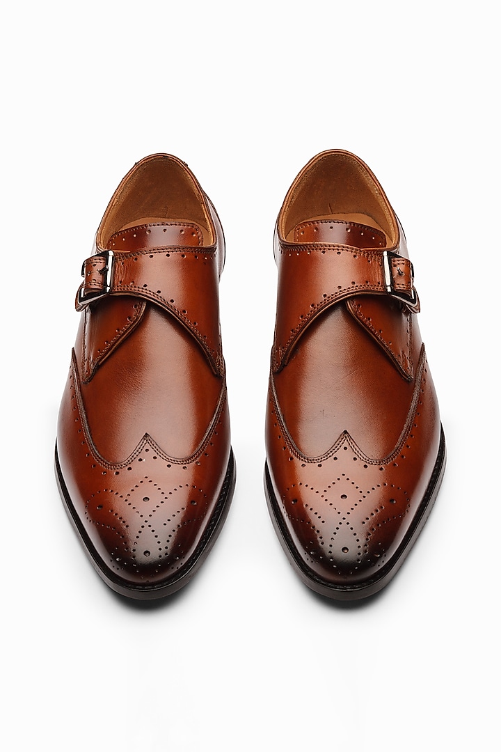 Cognac Brown Calf Leather Monk Strap Shoes by 3DM Lifestyle