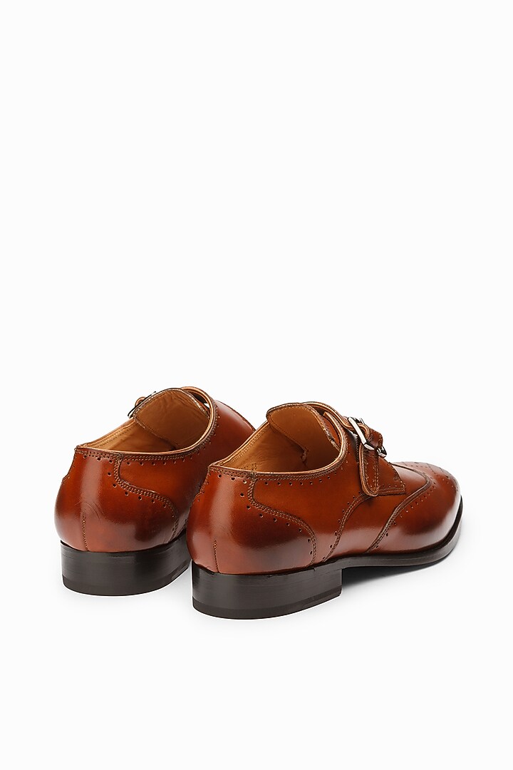 Cognac Brown Calf Leather Monk Strap Shoes by 3DM Lifestyle at Pernia's Pop Up Shop