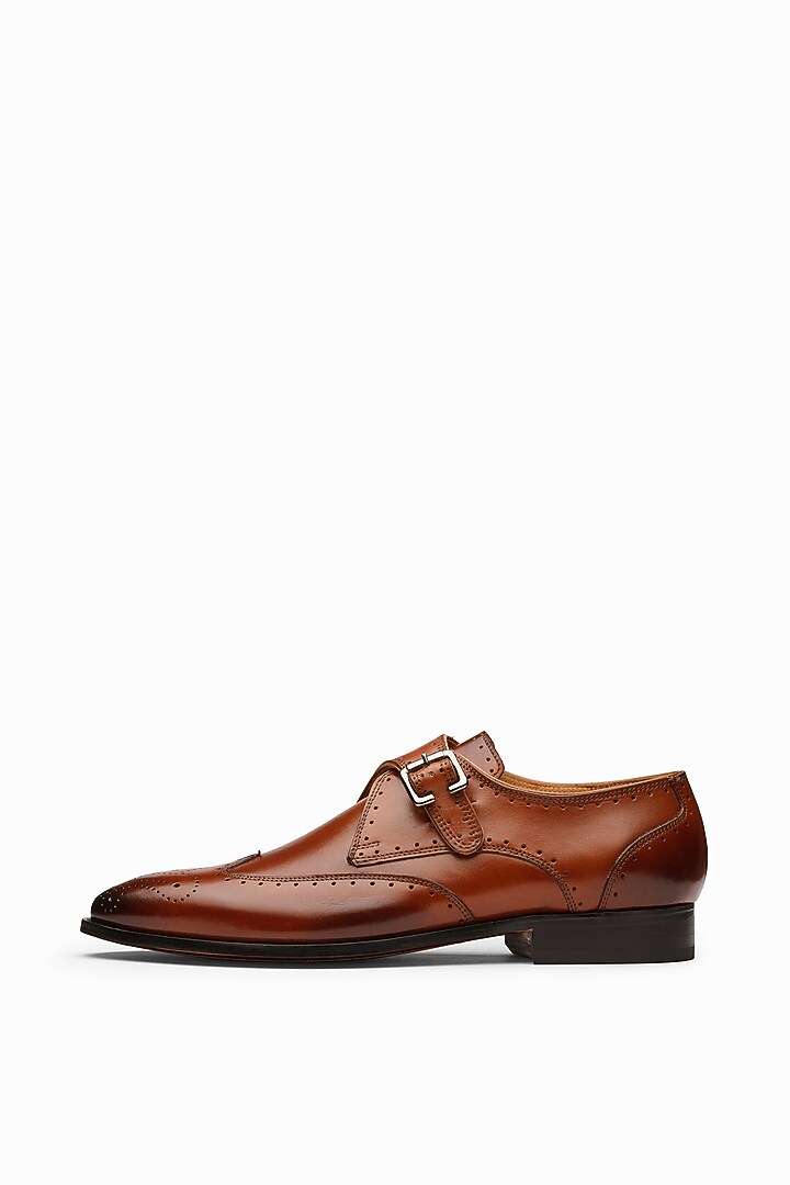 Cognac Brown Calf Leather Monk Strap Shoes by 3DM Lifestyle at Pernia's Pop Up Shop