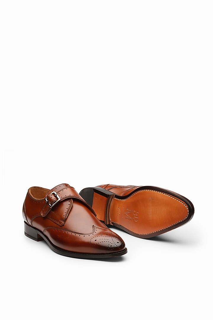 Cognac Brown Calf Leather Monk Strap Shoes by 3DM Lifestyle at Pernia's Pop Up Shop
