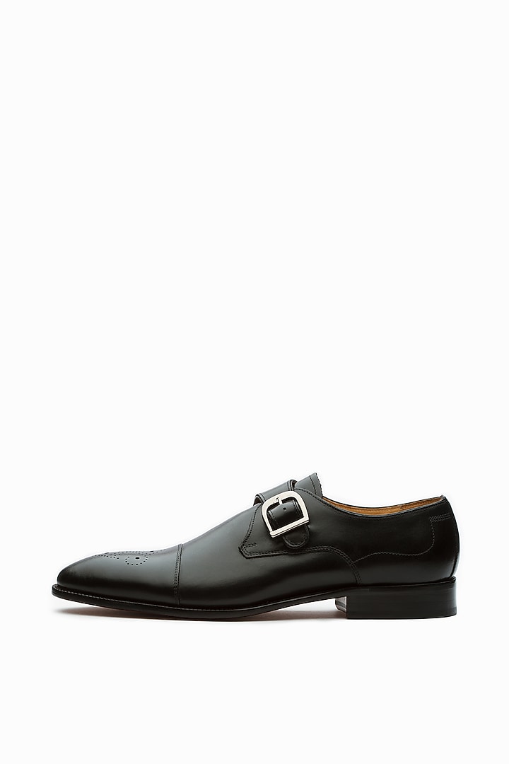 Black Calf Leather Monk Strap Shoes by 3DM Lifestyle at Pernia's Pop Up Shop
