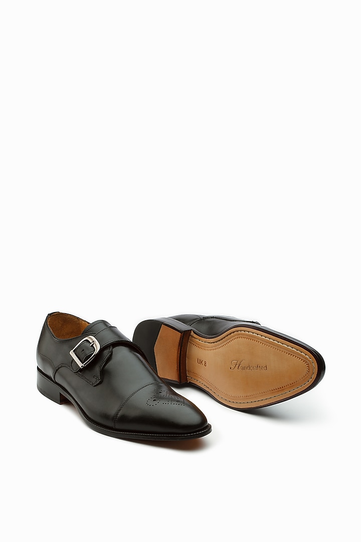 Black Calf Leather Monk Strap Shoes by 3DM Lifestyle at Pernia's Pop Up Shop