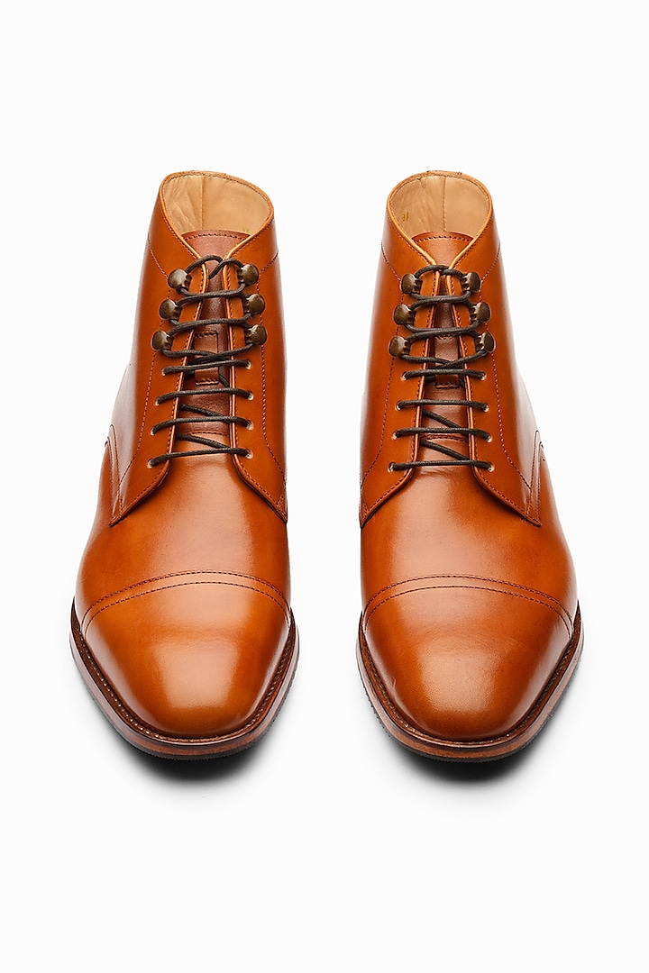 Tan Brown Calf Leather Boots by 3DM Lifestyle