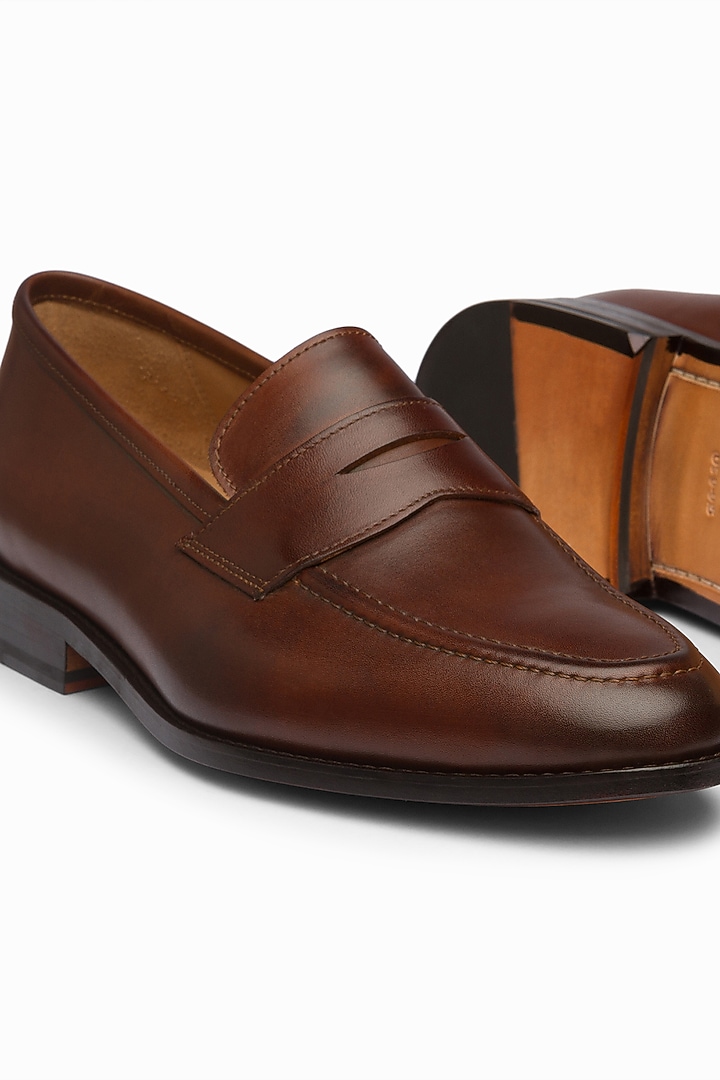 Coffee Brown Handcrafted Leather Loafers by 3DM Lifestyle at Pernia's Pop Up Shop