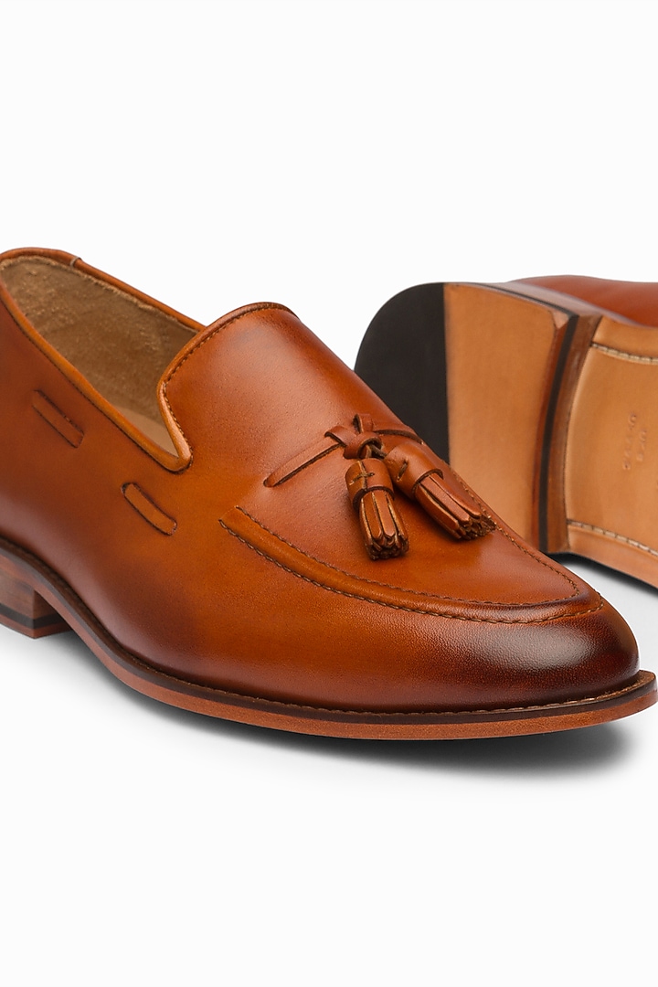 Tan Brown Handcrafted Leather Loafers by 3DM Lifestyle at Pernia's Pop Up Shop