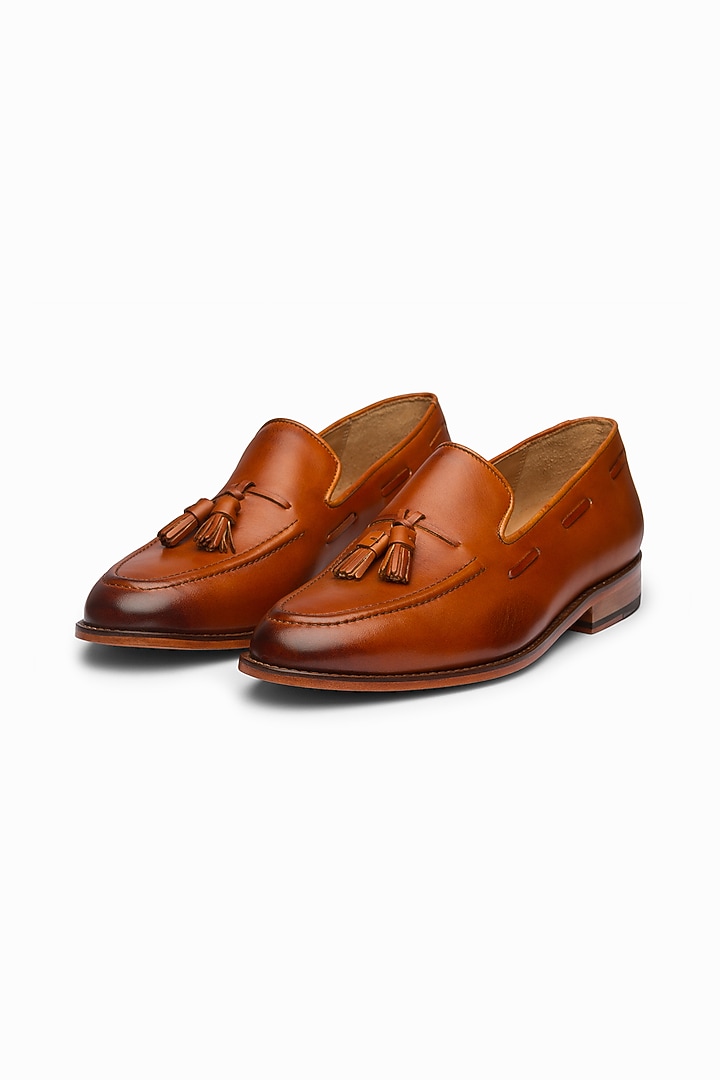 Tan Brown Handcrafted Leather Loafers by 3DM Lifestyle at Pernia's Pop Up Shop