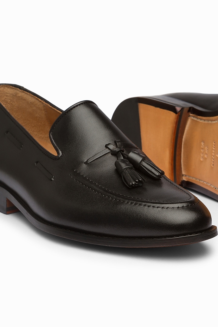 Black Handcrafted Leather Loafers by 3DM Lifestyle at Pernia's Pop Up Shop
