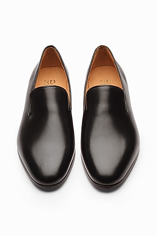 Black Calf-Skin Leather Wholecut Loafers by 3DM Lifestyle