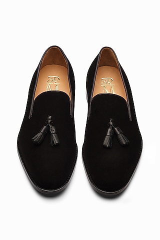Black Handcrafted Full Grain Calf Leather Loafers by 3DM Lifestyle