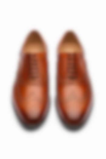 Tan Full Grain Calf Leather Wing-Tip Oxford Shoes by 3DM Lifestyle