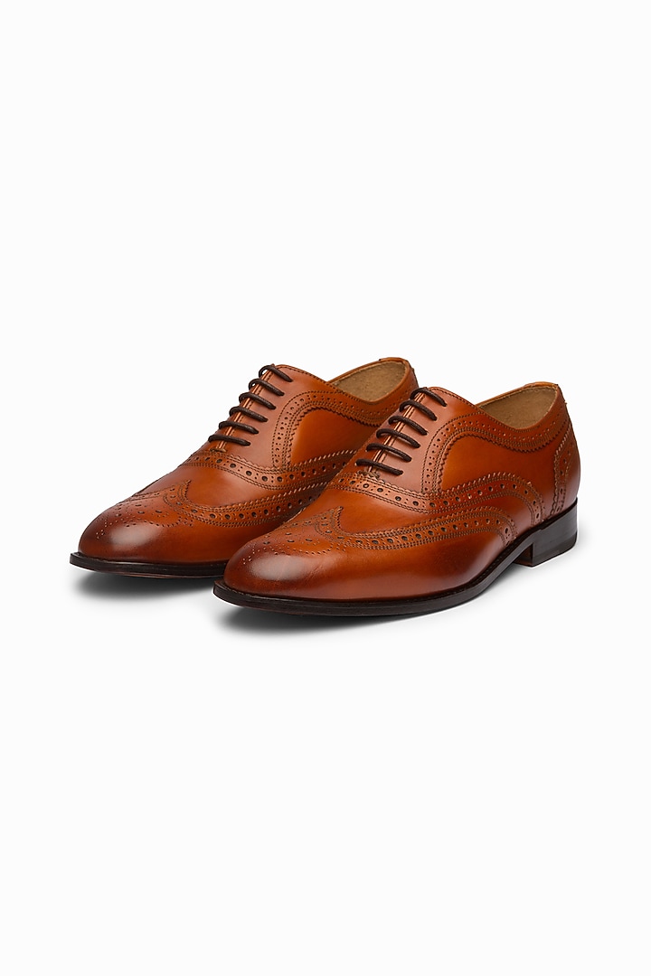 Tan Full Grain Calf Leather Wing-Tip Oxford Shoes by 3DM Lifestyle at Pernia's Pop Up Shop