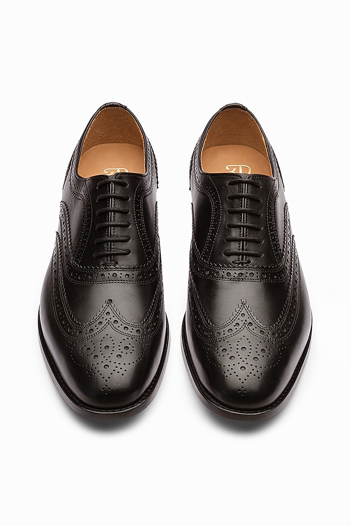 Black Full Grain Calf Leather Wing-Tip Oxford Shoes by 3DM Lifestyle