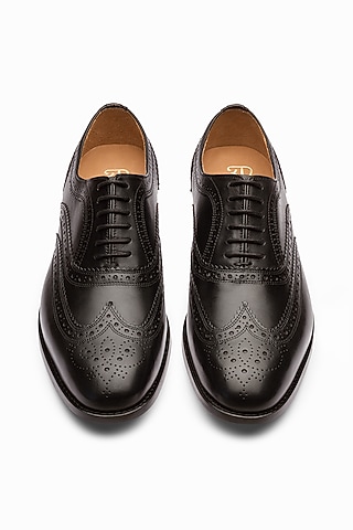 Black Full Grain Calf Leather Wing-Tip Oxford Shoes by 3DM Lifestyle