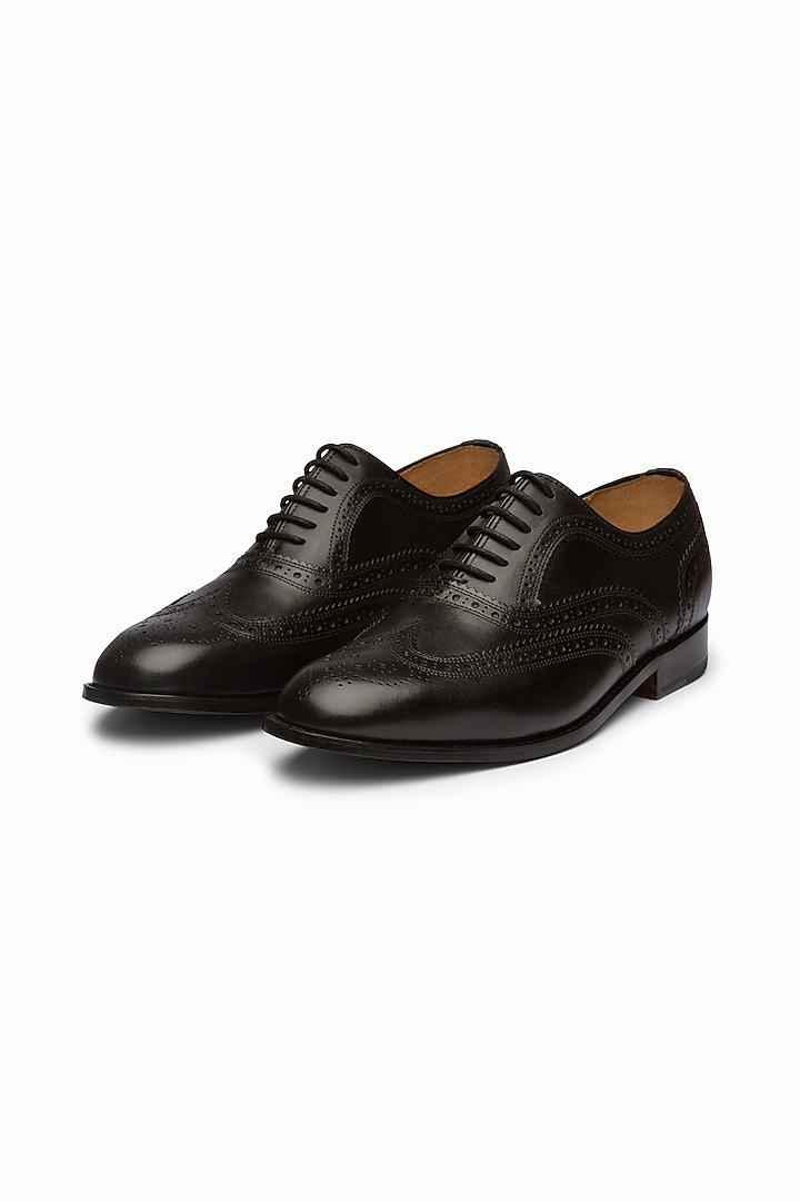 Black Full Grain Calf Leather Wing-Tip Oxford Shoes by 3DM Lifestyle at Pernia's Pop Up Shop