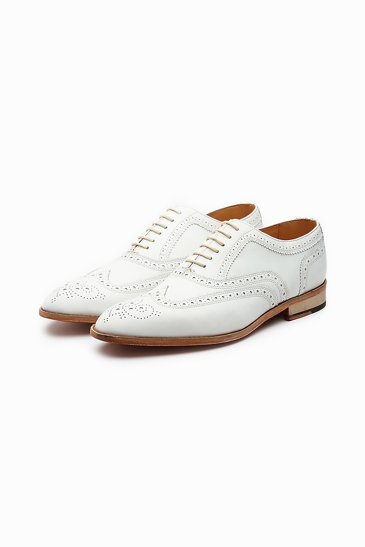 White Hand Painted Wing-Tip Oxford Shoes by 3DM Lifestyle