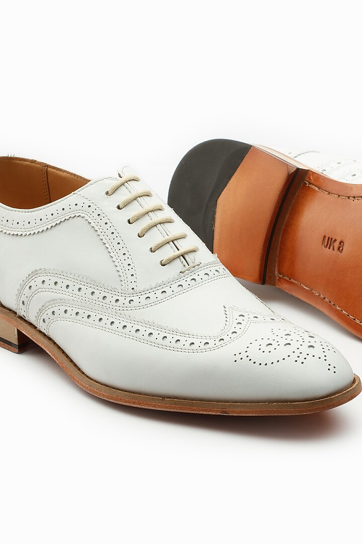 White Hand Painted Wing-Tip Oxford Shoes by 3DM Lifestyle at Pernia's Pop Up Shop