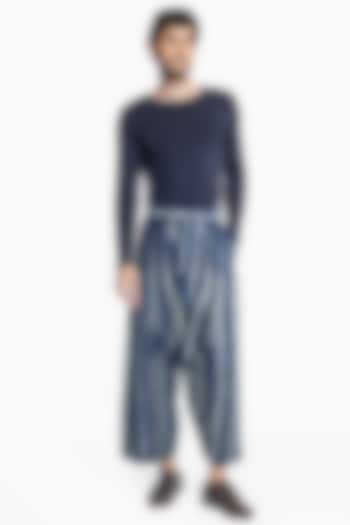 Indigo Blue Raw Silk Shibori Dyed Pyjama Pants by Divyam Mehta Men at Pernia's Pop Up Shop