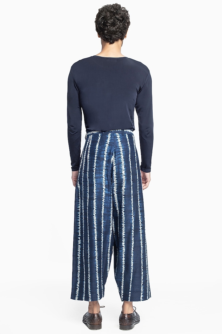 Indigo Blue Raw Silk Shibori Dyed Pyjama Pants by Divyam Mehta Men at Pernia's Pop Up Shop