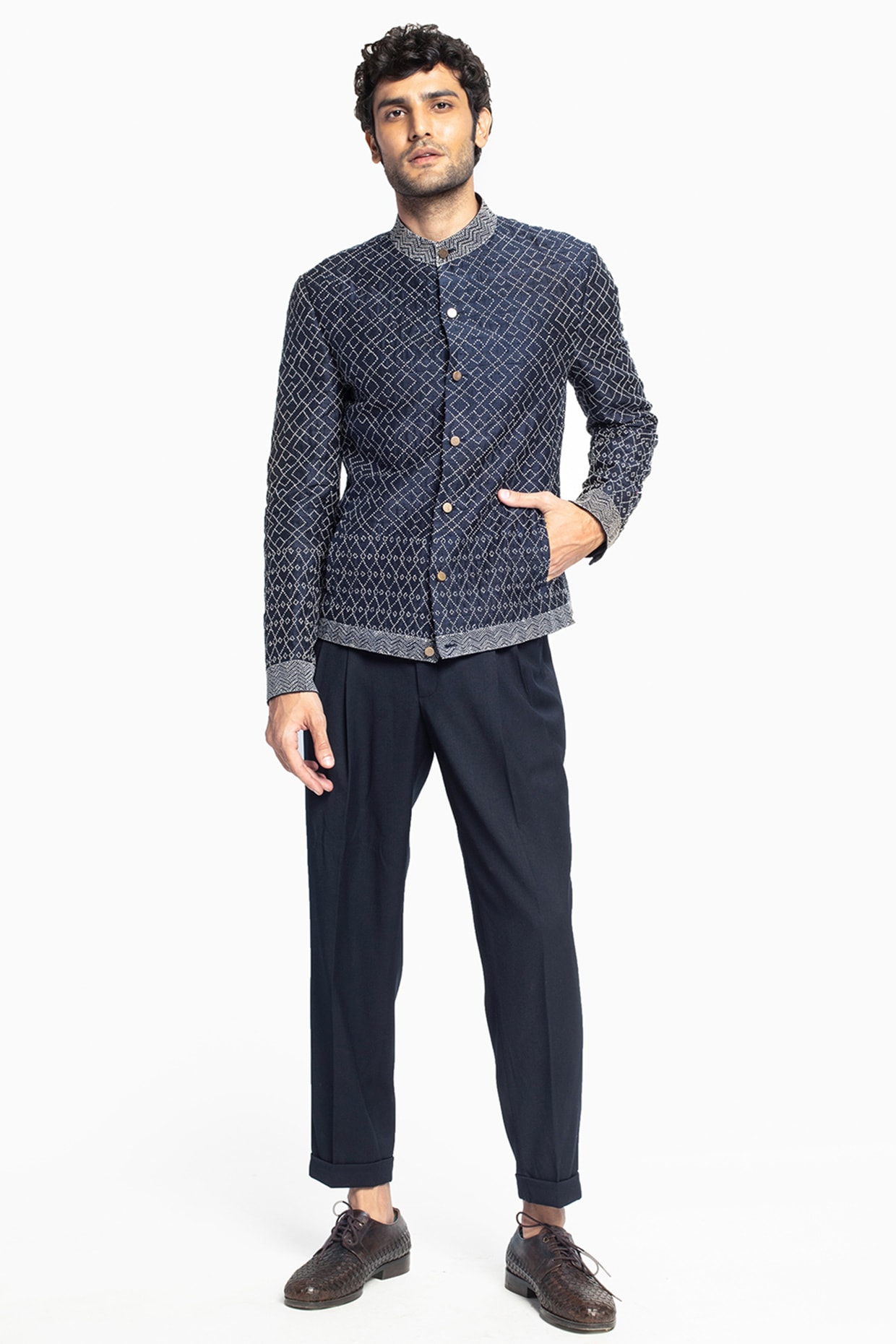 Textured Formal Trousers In Navy Arise Fit Timber