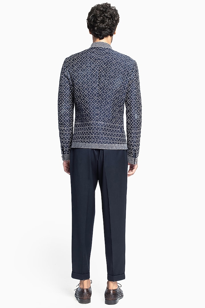 Navy Blue Blended Wool Pleated Trousers by Divyam Mehta Men at Pernia's Pop Up Shop