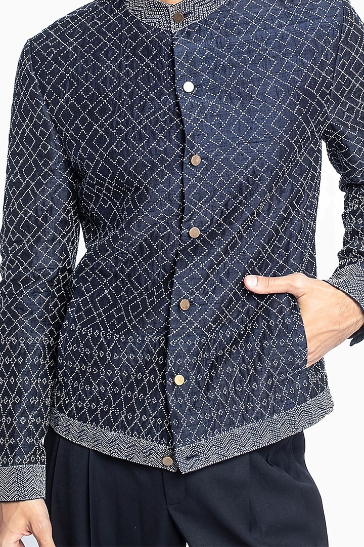 Navy Blue Blended Wool Pleated Trousers by Divyam Mehta Men at Pernia's Pop Up Shop