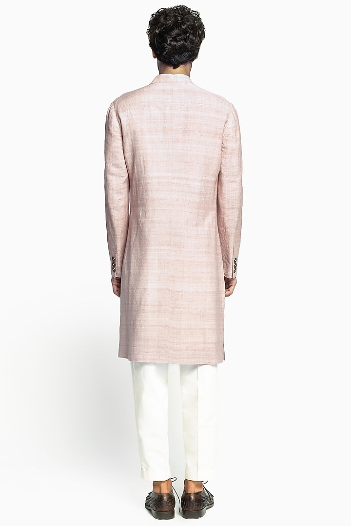 Pink & White Matka Silk Kurta Set by Divyam Mehta Men at Pernia's Pop Up Shop