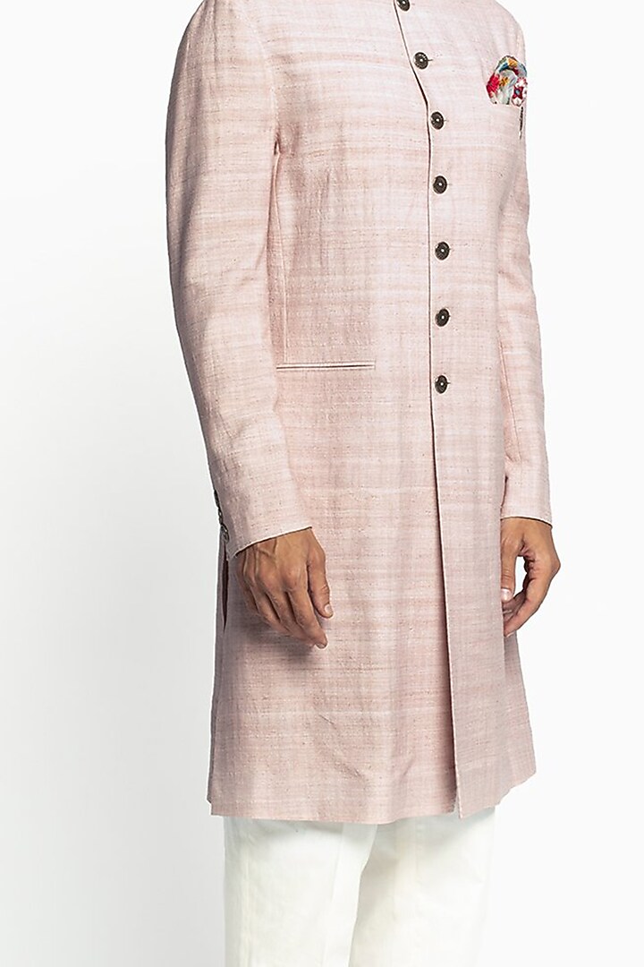 Pink & White Matka Silk Kurta Set by Divyam Mehta Men at Pernia's Pop Up Shop