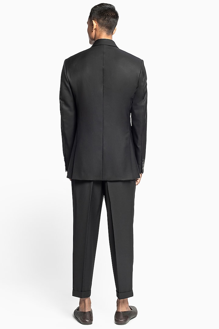 Black Italian Wool Tuxedo Set by Divyam Mehta Men at Pernia's Pop Up Shop