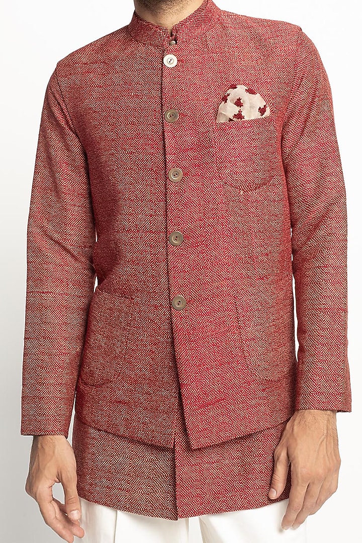 Pink Silk Nehru Jacket Set by Divyam Mehta Men at Pernia's Pop Up Shop