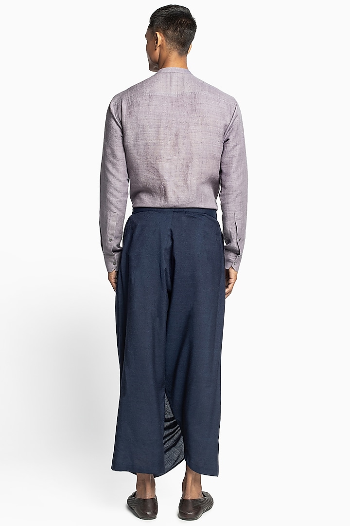 Midnight Blue Matka Silk Draped Dhoti Pants by Divyam Mehta Men at Pernia's Pop Up Shop