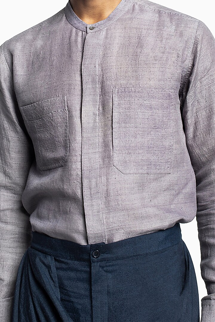 Lavender Silk Party Wear Shirt by Divyam Mehta Men at Pernia's Pop Up Shop