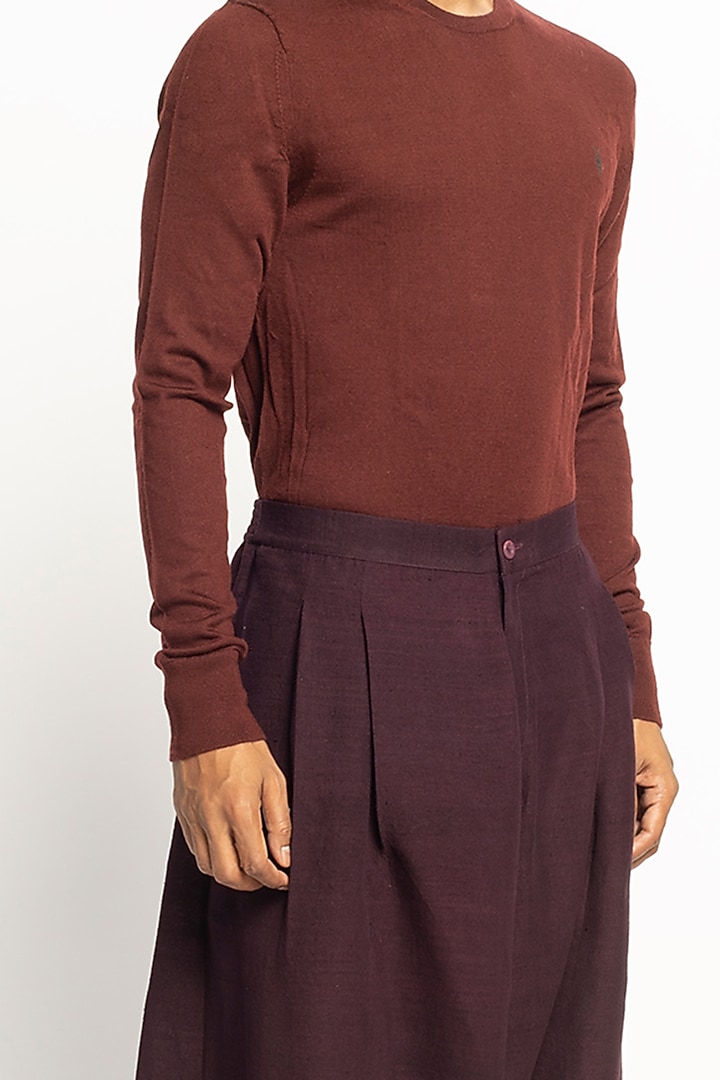 Wine Silk Dhoti Pants by Divyam Mehta Men at Pernia's Pop Up Shop