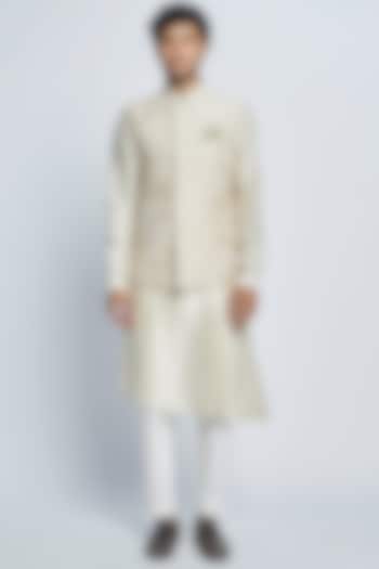Ivory Embroidered Sadri Jacket Set by Divyam Mehta Men