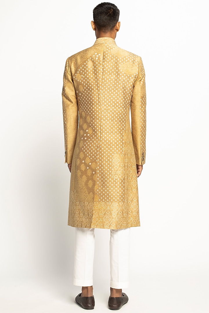 Yellow Silk Wedding Indowestern Set by Divyam Mehta Men at Pernia's Pop Up Shop