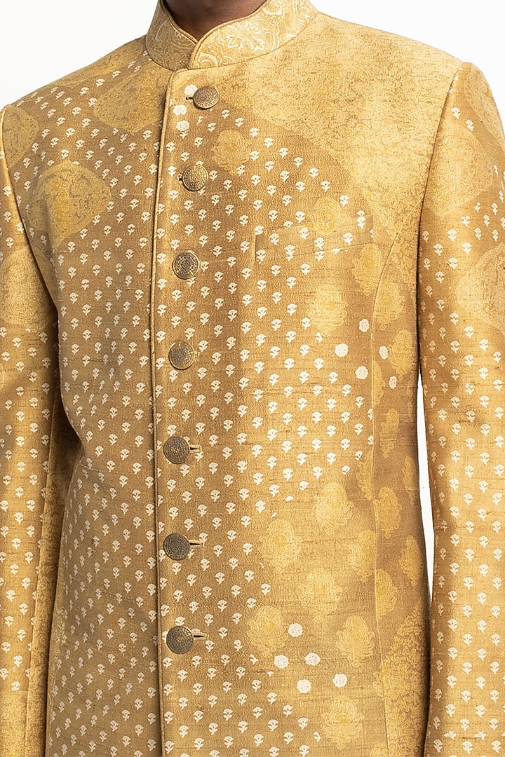 Yellow Silk Wedding Indowestern Set by Divyam Mehta Men at Pernia's Pop Up Shop