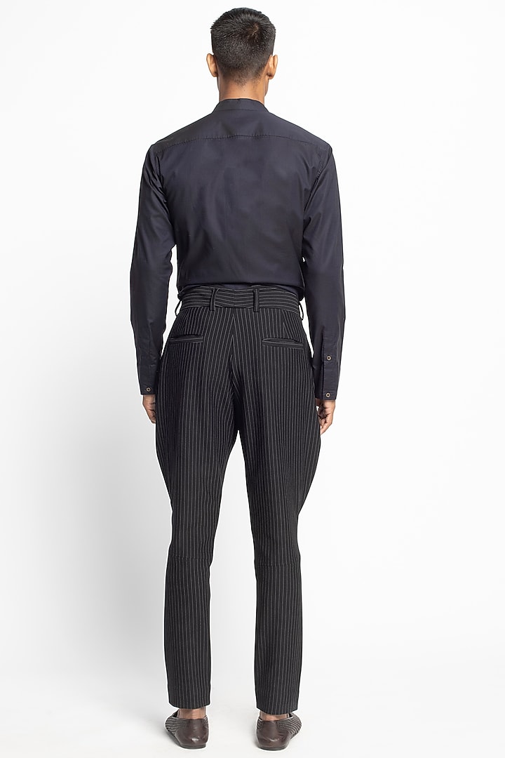Black Cotton Striped Jodhpuri Trousers by Divyam Mehta Men at Pernia's Pop Up Shop