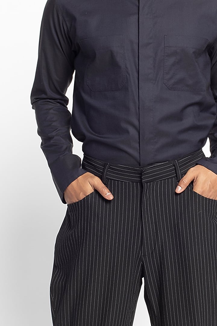 Black Cotton Striped Jodhpuri Trousers by Divyam Mehta Men at Pernia's Pop Up Shop