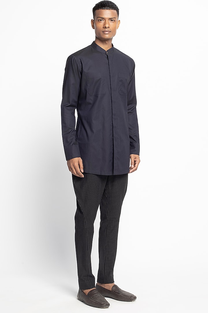 Black Cotton Striped Jodhpuri Trousers by Divyam Mehta Men at Pernia's Pop Up Shop