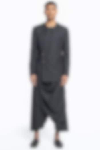 Grey Wrapped Jacket Set by Divyam Mehta Men at Pernia's Pop Up Shop