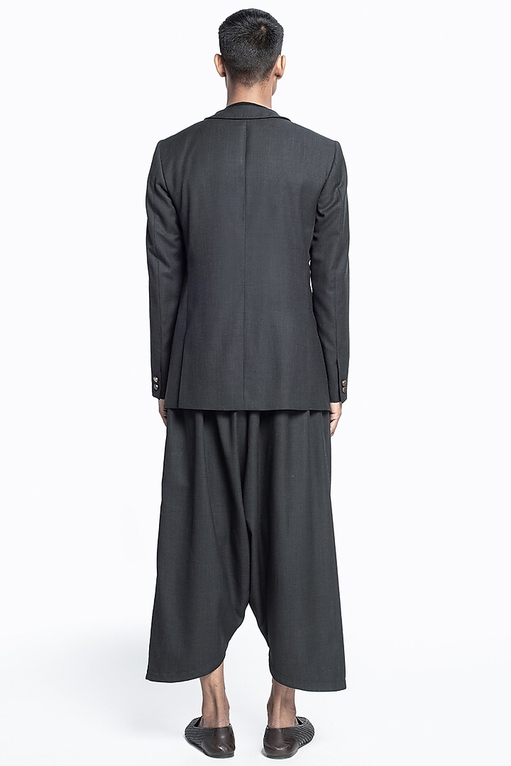 Grey Blended Wool Wraped Jacket Set by Divyam Mehta Men at Pernia's Pop Up Shop