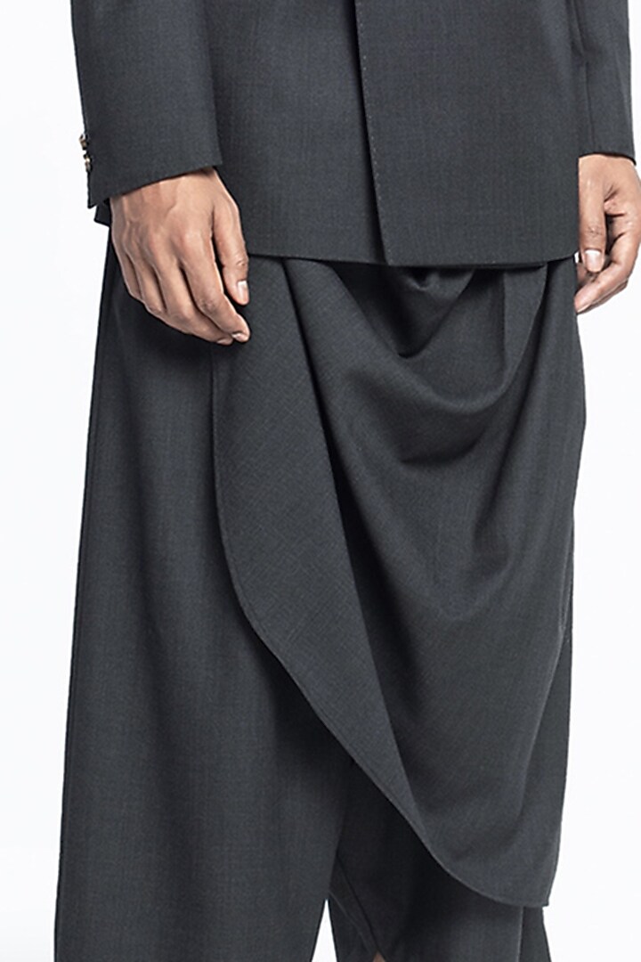 Grey Blended Wool Wraped Jacket Set by Divyam Mehta Men at Pernia's Pop Up Shop