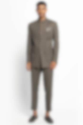Brown Woolen Wedding Bandhgala Jacket Set by Divyam Mehta Men at Pernia's Pop Up Shop