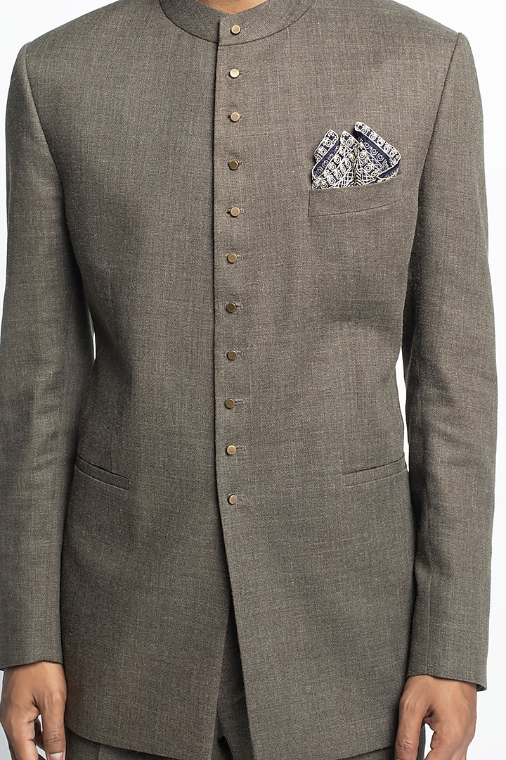 Brown Woolen Wedding Bandhgala Jacket Set by Divyam Mehta Men at Pernia's Pop Up Shop