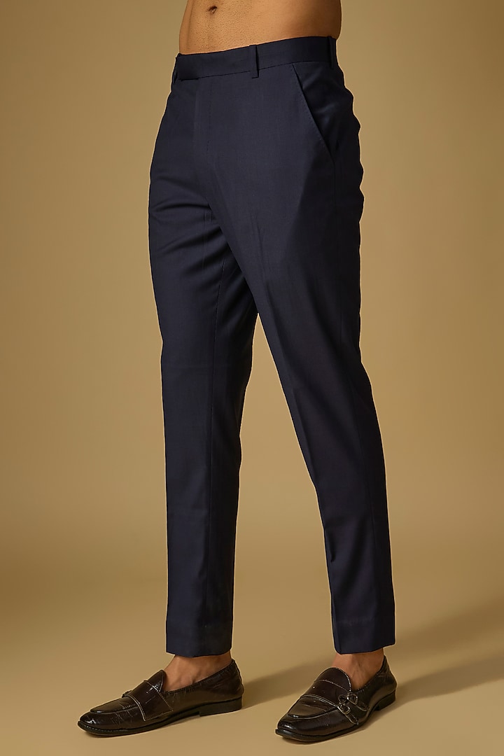 Black Cotton Lycra Pants by Divyam Mehta Men at Pernia's Pop Up Shop