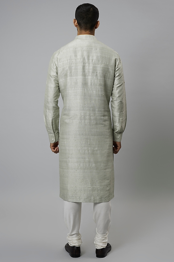 Mint Raw Silk & Katan Silk Embroidered Kurta Set by Divyam Mehta Men at Pernia's Pop Up Shop