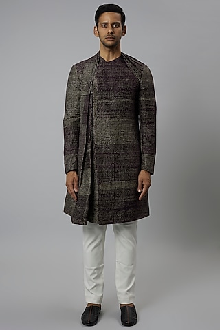 Falsa Raw Silk Draped Kurta Set by Divyam Mehta Men