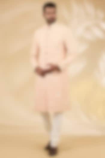 Blush Silk Groom Indowestern Set by Divyam Mehta Men at Pernia's Pop Up Shop