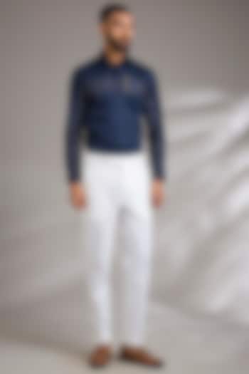 Ivory Cotton Lycra Pants by Divyam Mehta Men at Pernia's Pop Up Shop
