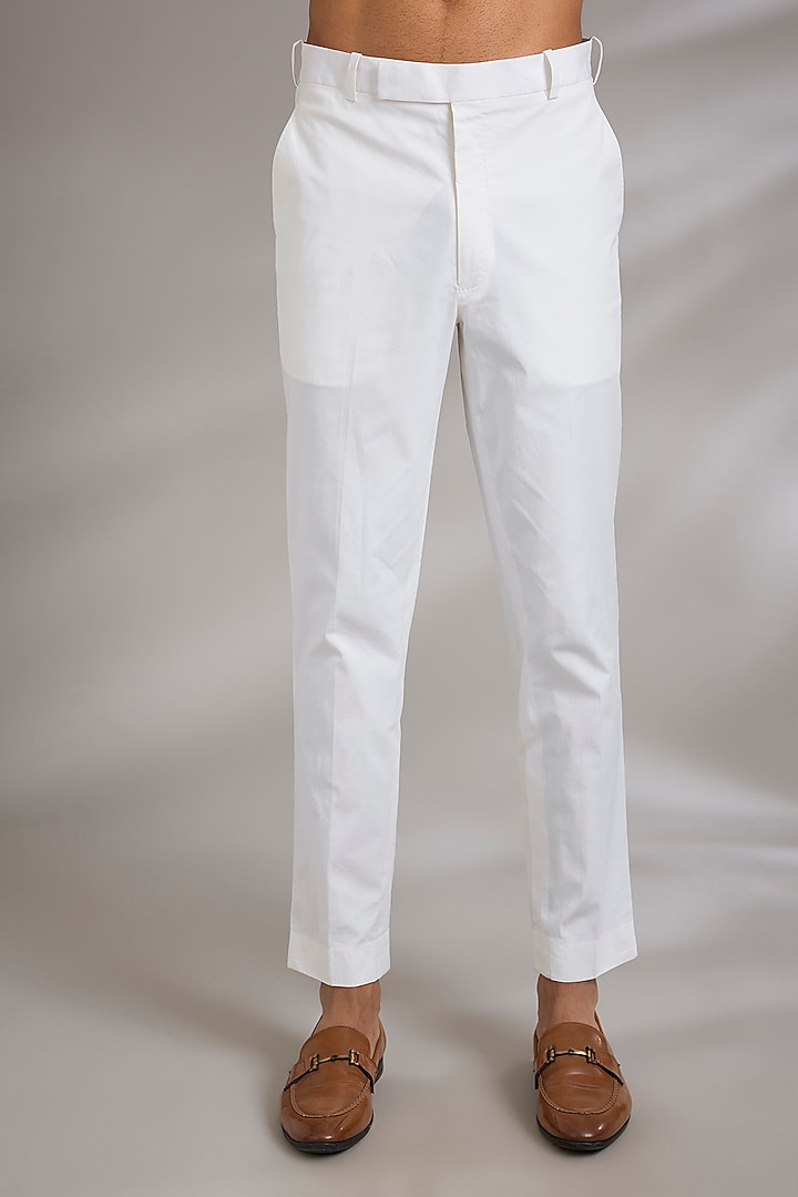 Ivory Cotton Lycra Pants by Divyam Mehta Men at Pernia's Pop Up Shop